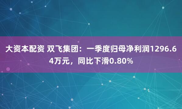 大资本配资 双飞集团：一季度归母净利润1296.64万元，同比下滑0.80%