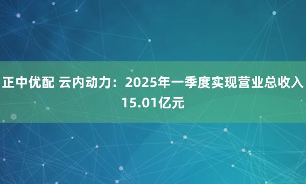 正中优配 云内动力：2025年一季度实现营业总收入15.01亿元