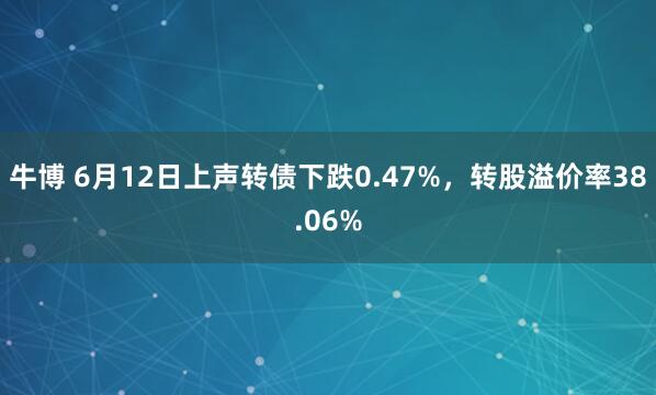 牛博 6月12日上声转债下跌0.47%，转股溢价率38.06%