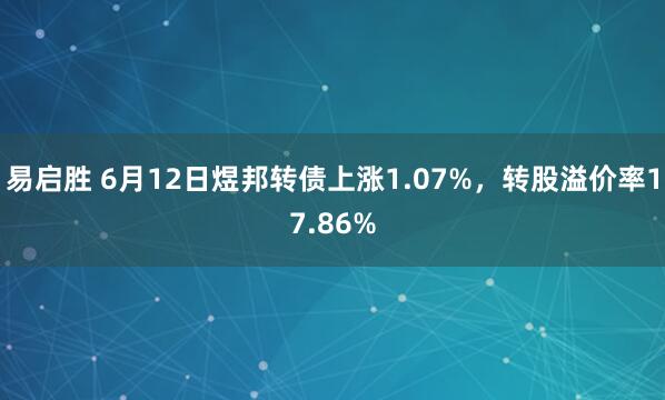 易启胜 6月12日煜邦转债上涨1.07%，转股溢价率17.86%